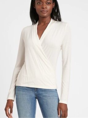 Banana Republic Cream Wrap-Style Long Sleeve Top